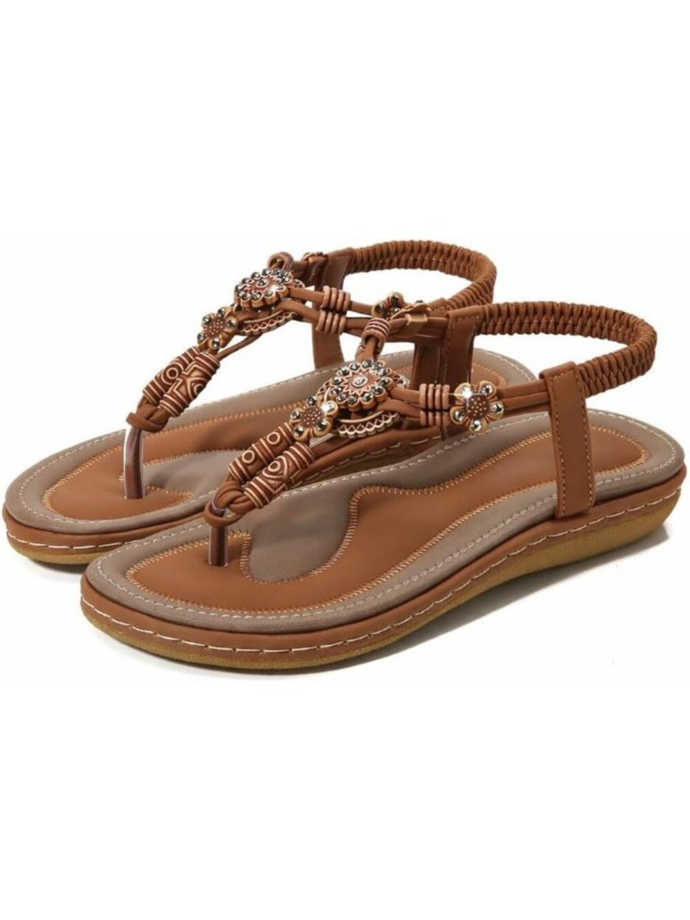 Summer Boho Beaded Flat Sandals with Arch Support - Dressy Beach Vacation